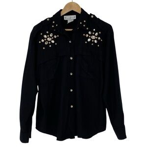 Saint Germain Paris -black LS button down shirt with Rhinestone Detail on Front